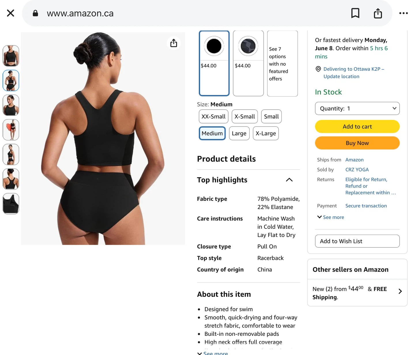 CRZ YOGA New Racerback Bikini Top - Medium - photo 4
