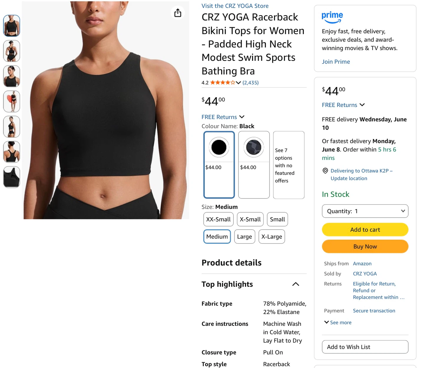 CRZ YOGA New Racerback Bikini Top - Medium - photo 3
