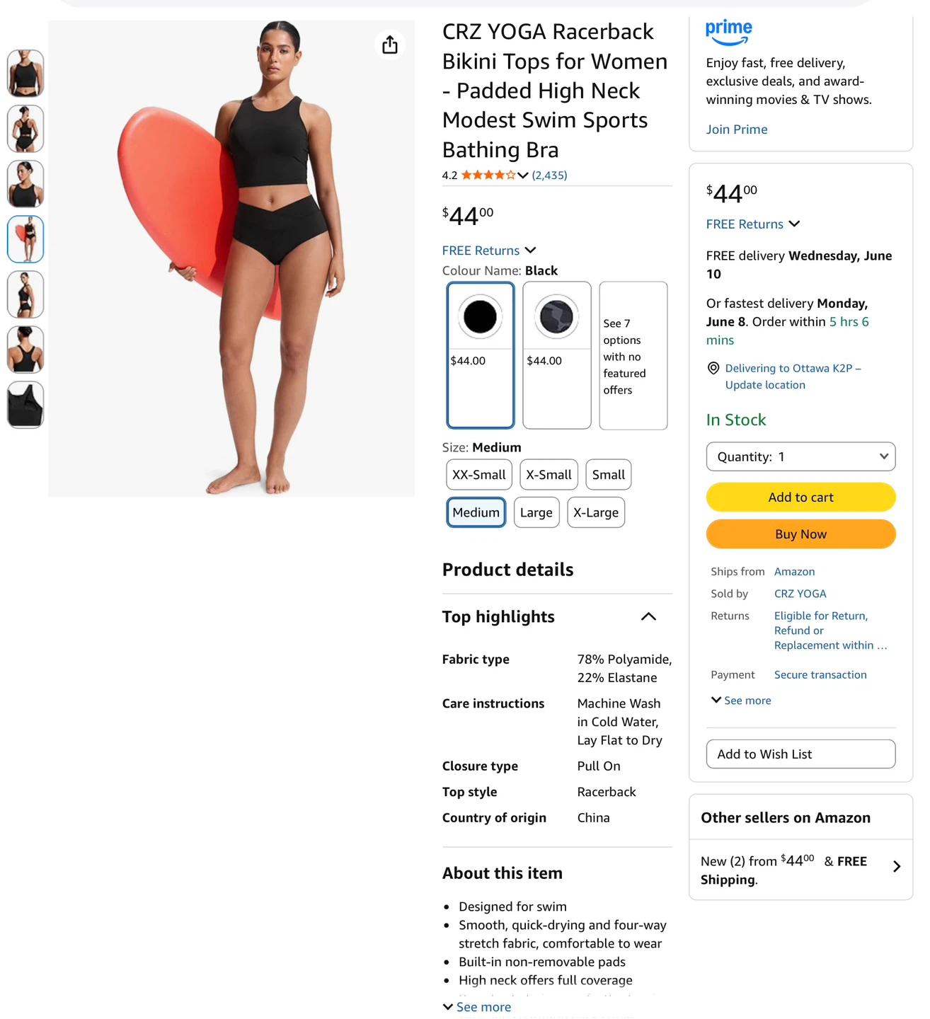 CRZ YOGA New Racerback Bikini Top - Medium - photo 5