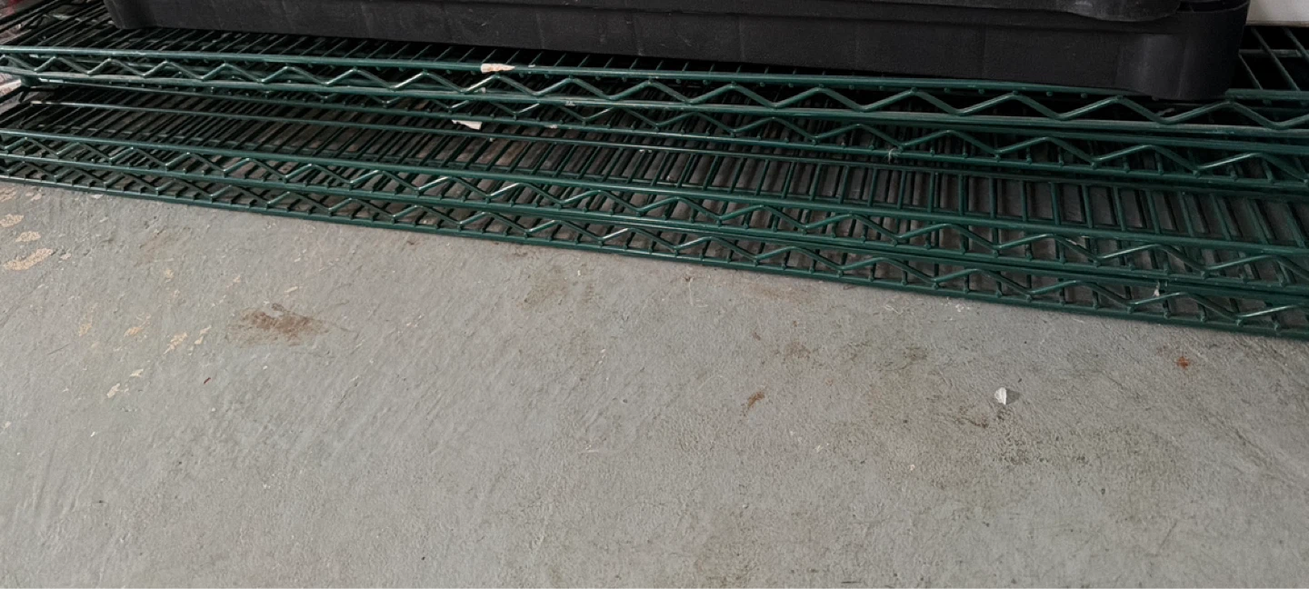Green wire shelving unit