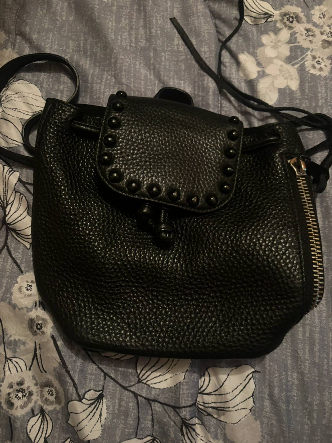 Black Leather Backpack with Studs