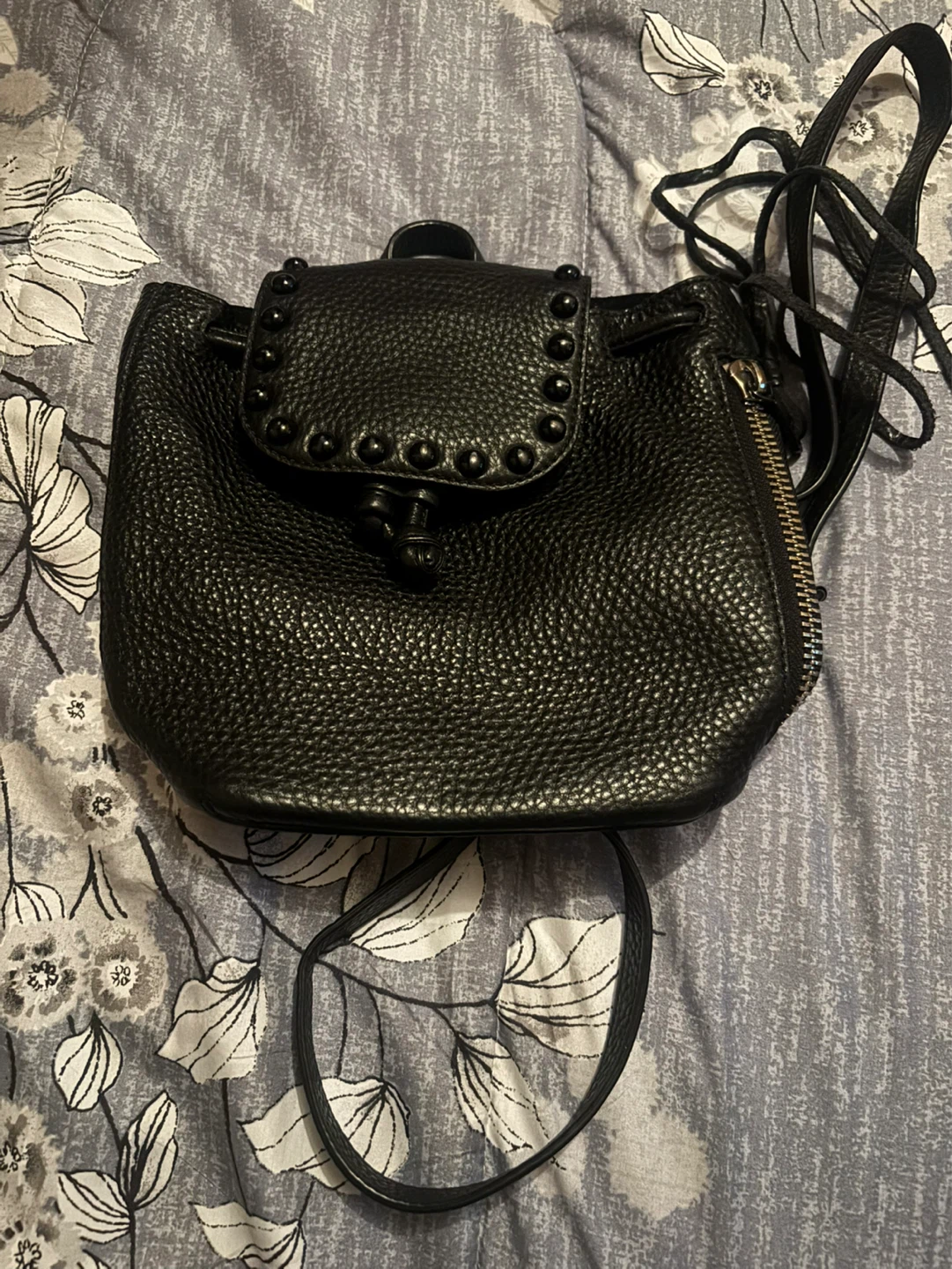 Black Leather Backpack with Studs - photo 2