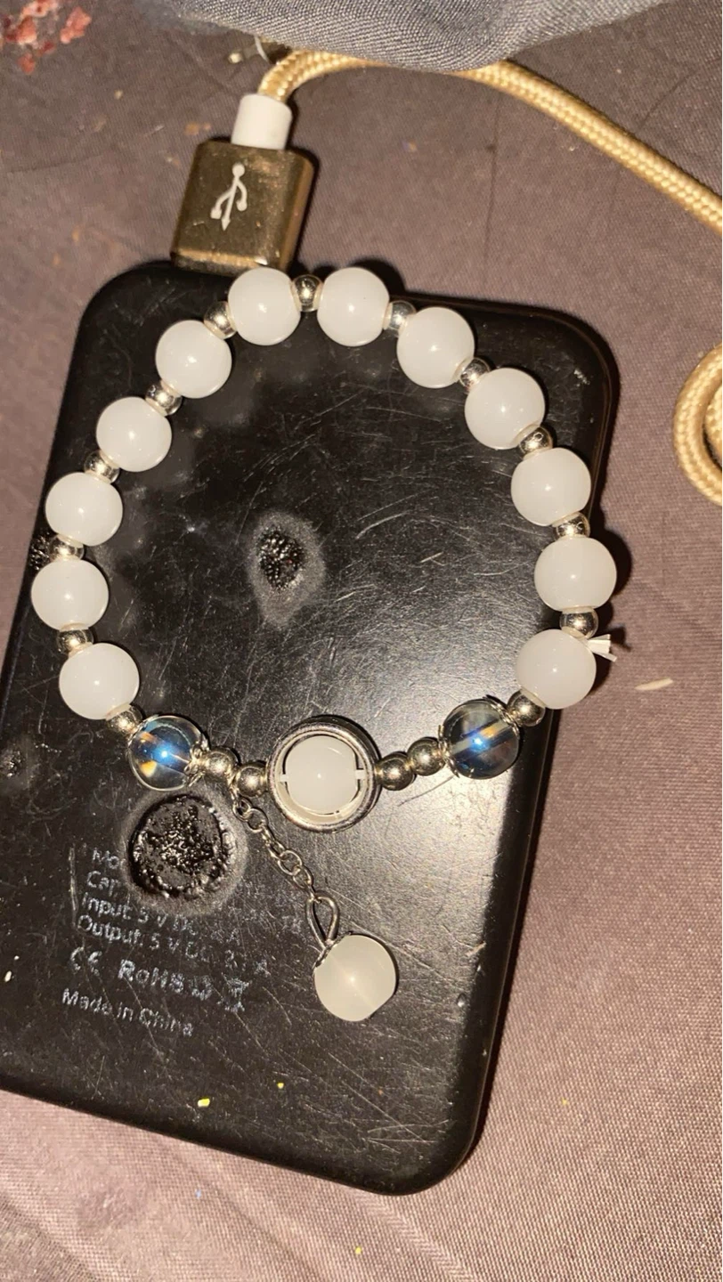 White Beaded Bracelet with Charm