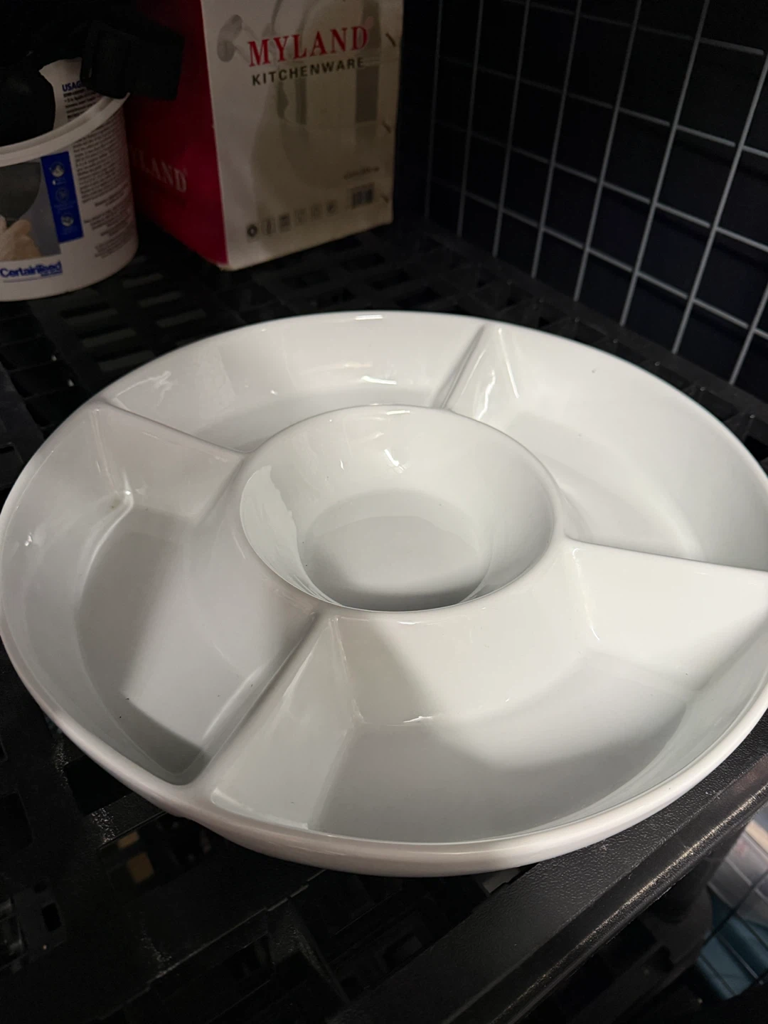 White Ceramic Serving Platter with Dip Bowl - photo 2