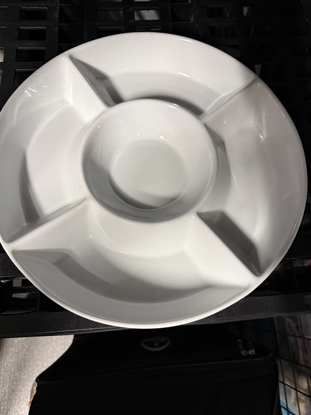 White Ceramic Serving Platter with Dip Bowl