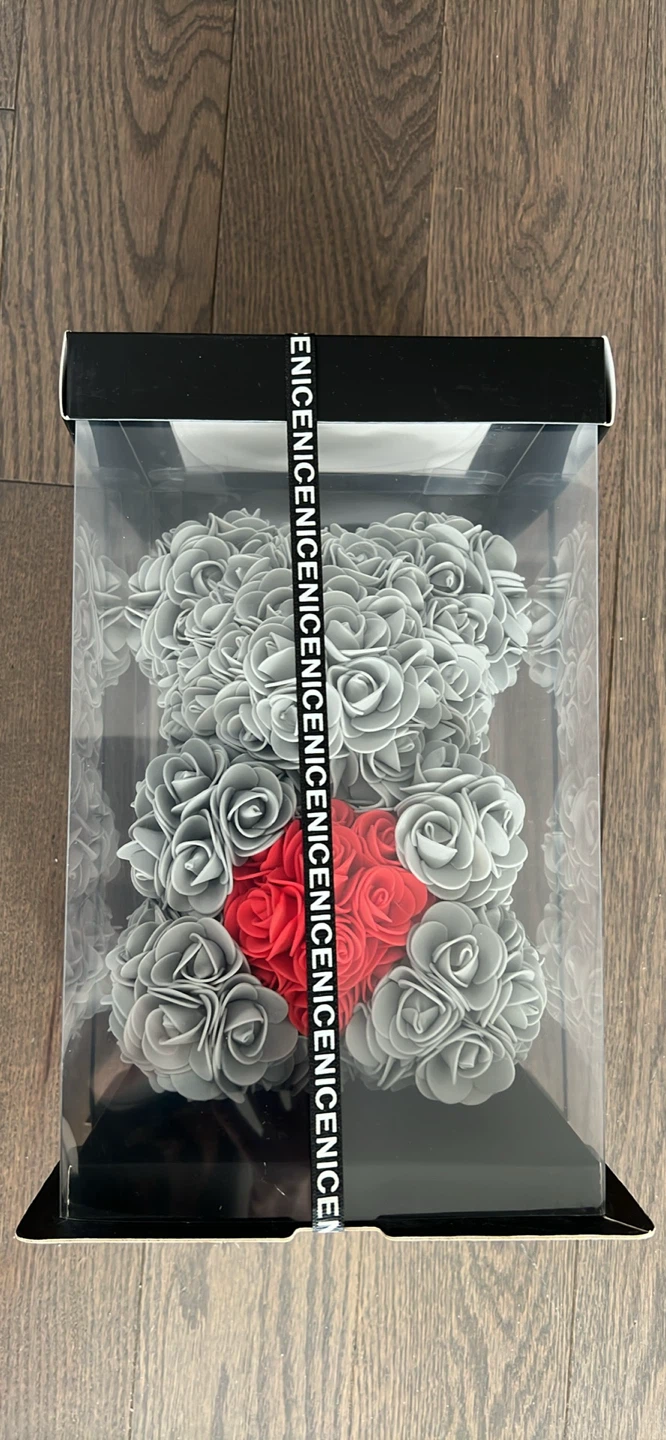 Gray Rose Bear with Red Heart