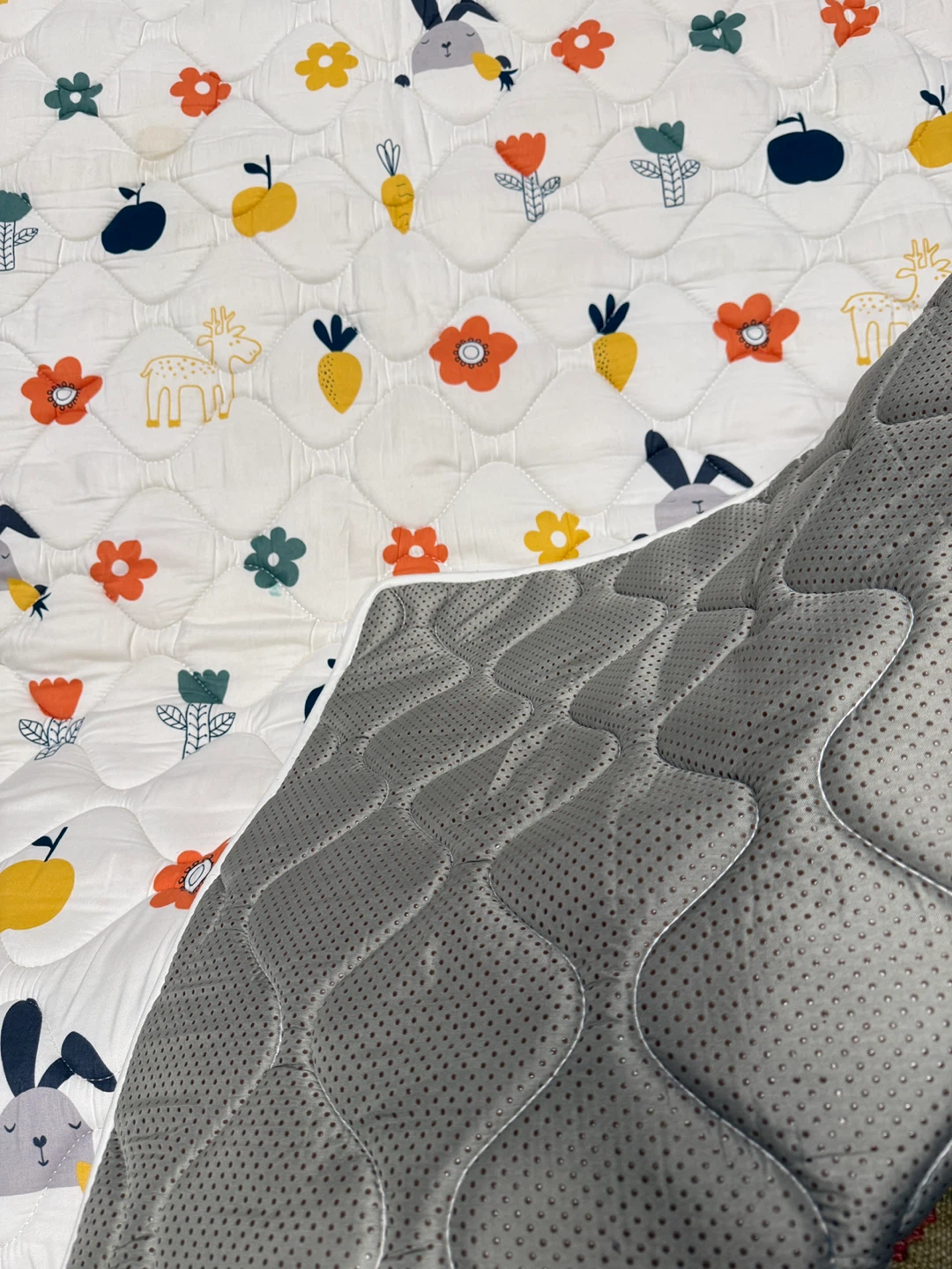 Quilted Play Mat with Bunny and Fruit Print