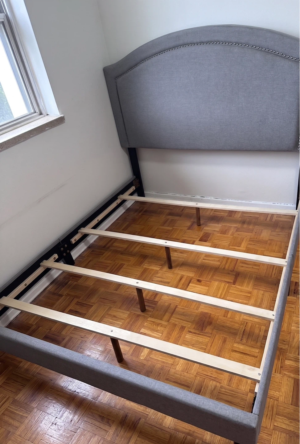 Grey Upholstered Headboard Bed Frame