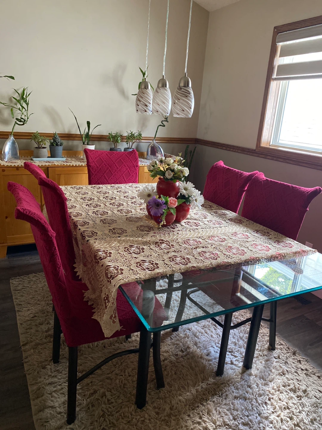 Glass top dining table with 6 chairs