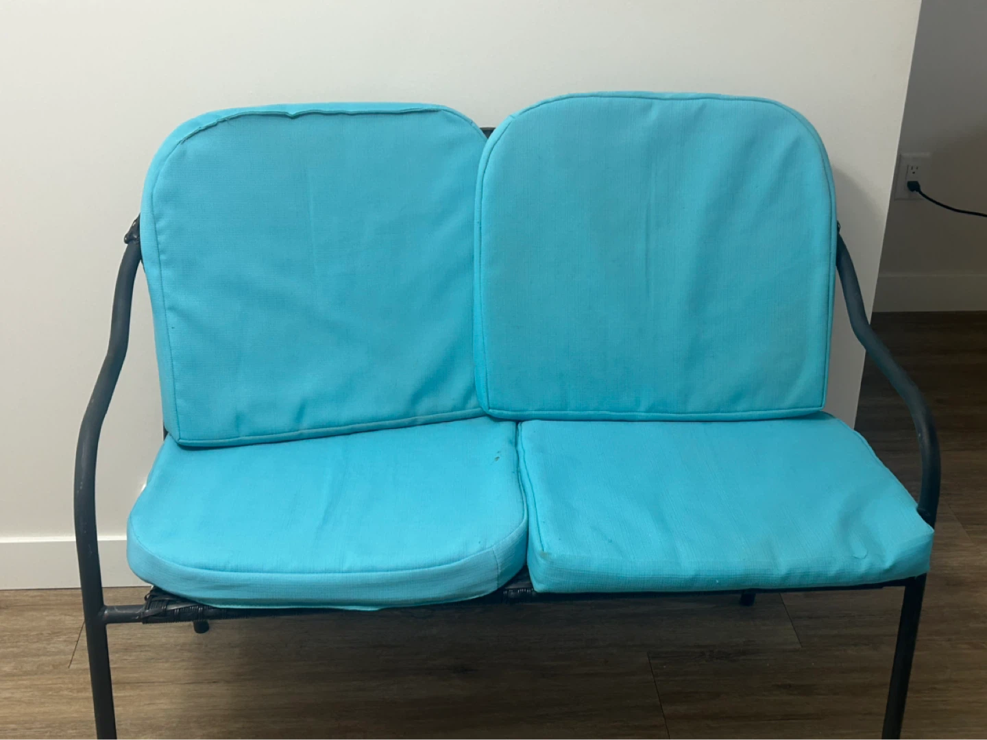 Outdoor Loveseat with Blue Cushions