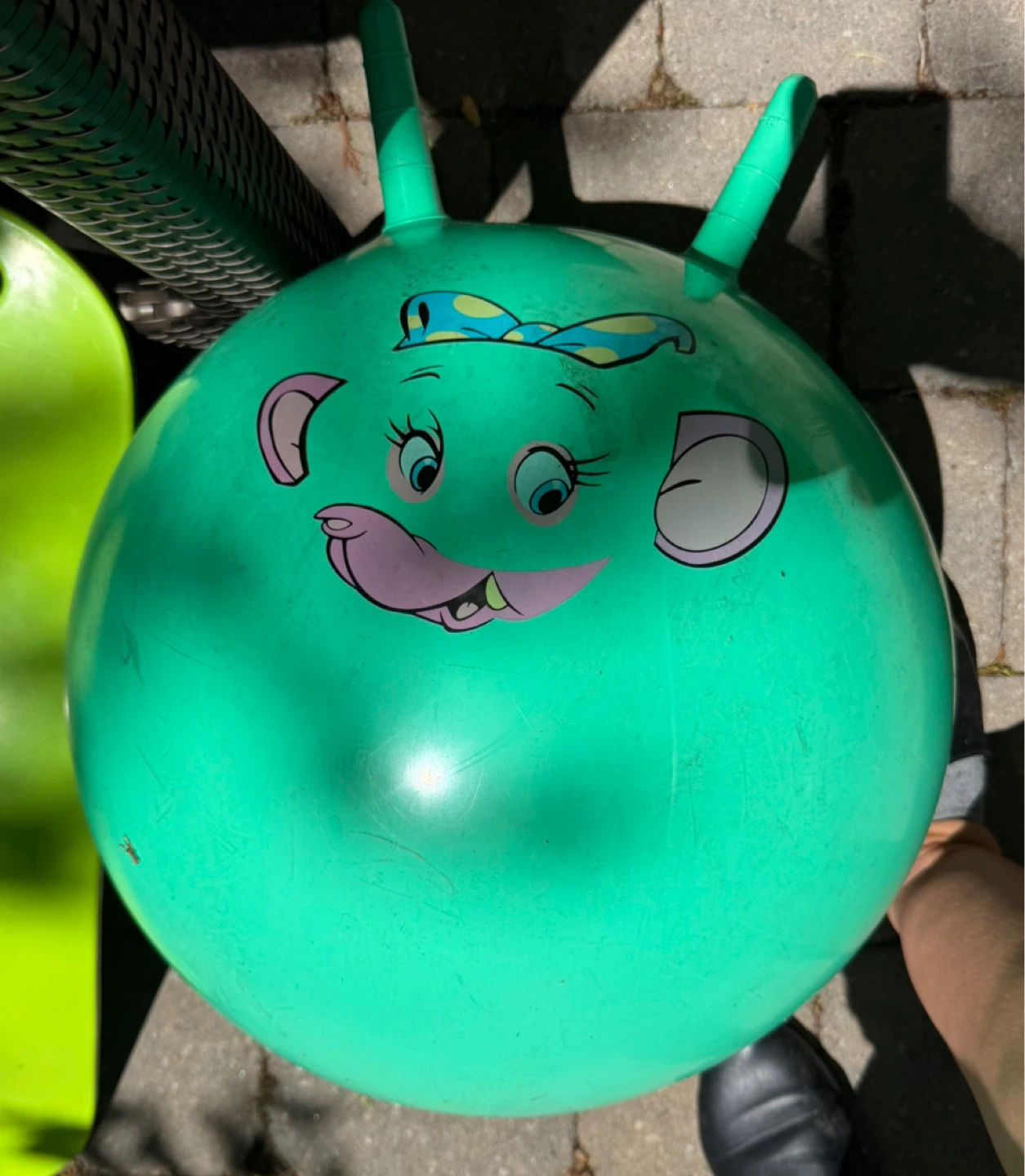 Green Hopping Ball with Character Face