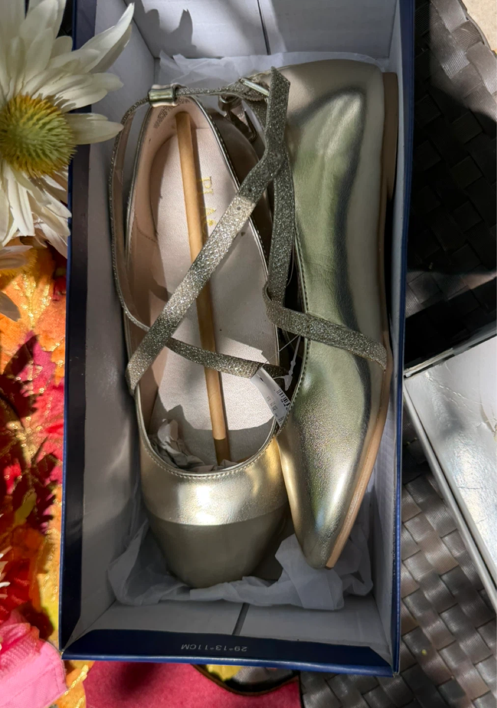 Gold Ballet Flats with Sparkly Straps