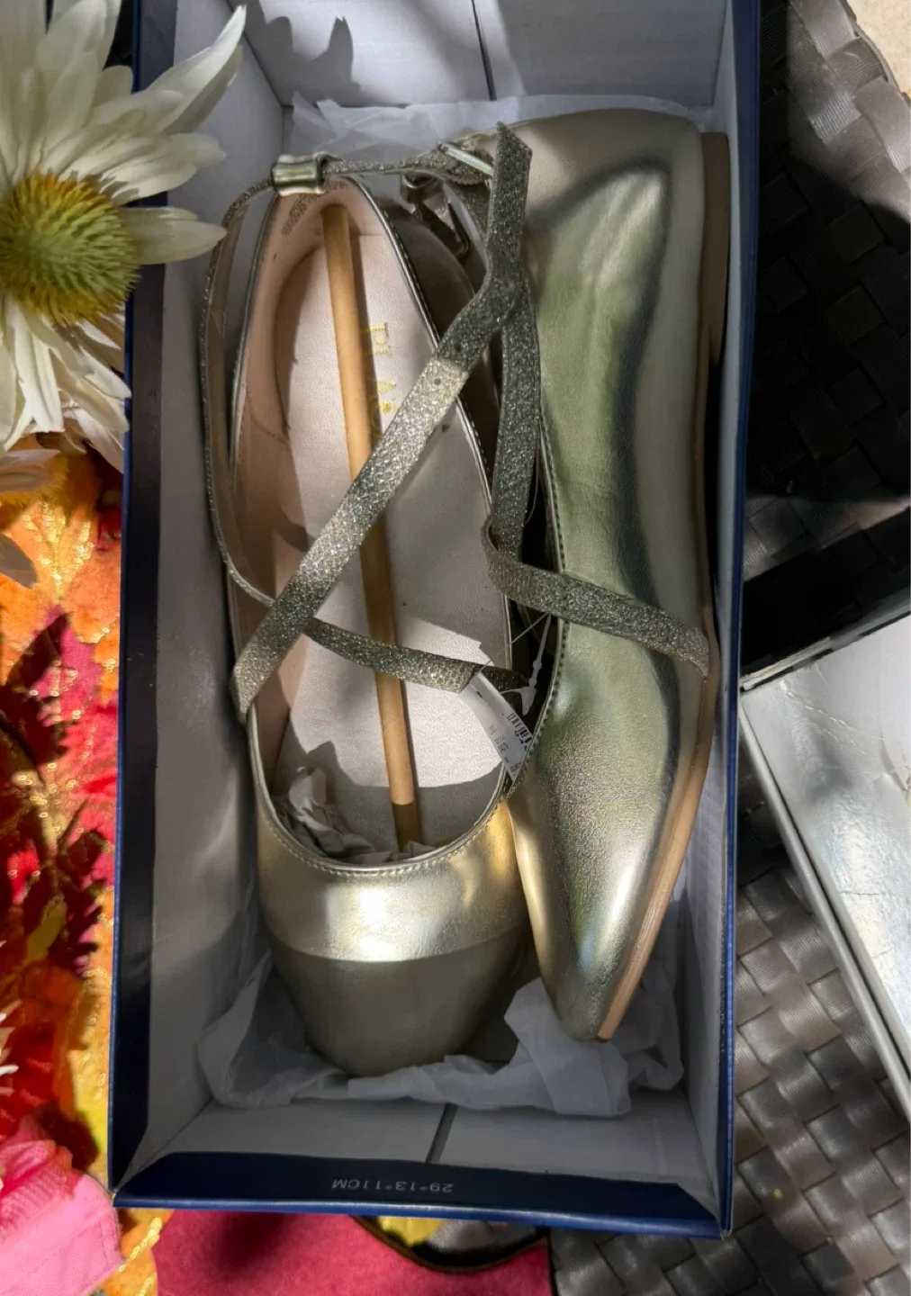 Gold Ballet Flats with Sparkly Straps