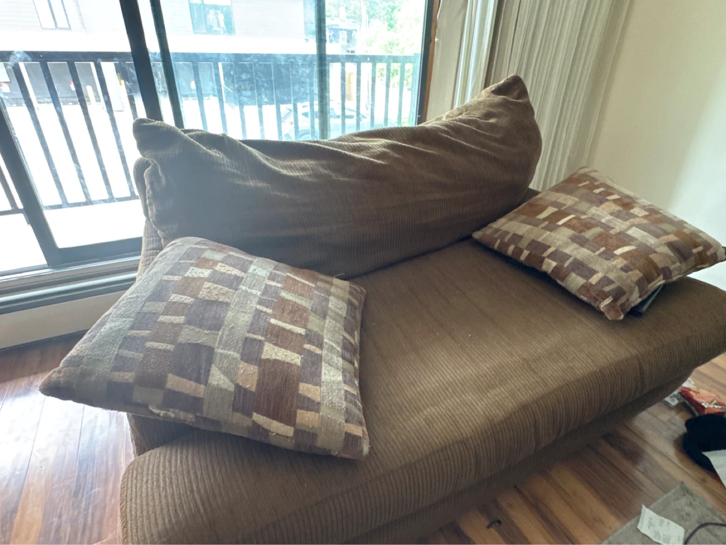 Brown Corduroy Sofa with Decorative Pillows - photo 2