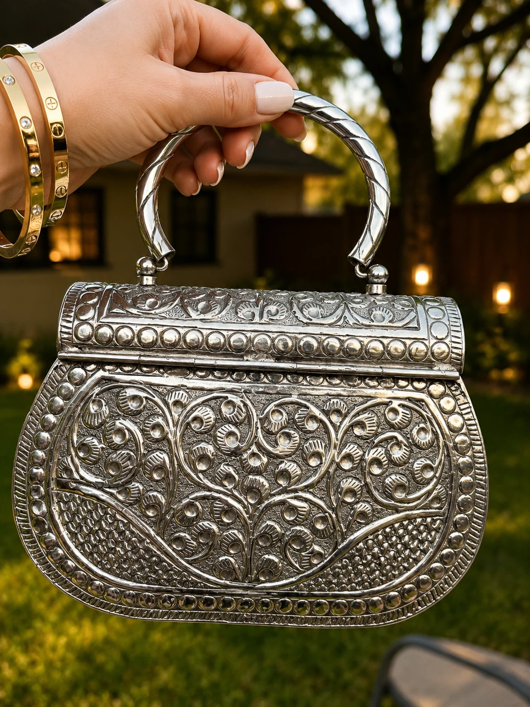 Ornate Silver Clutch Evening Bag - photo 2