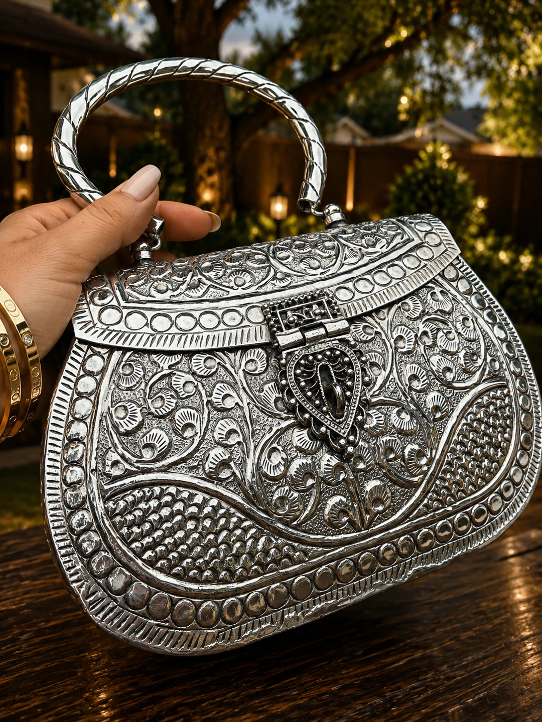 Ornate Silver Clutch Evening Bag