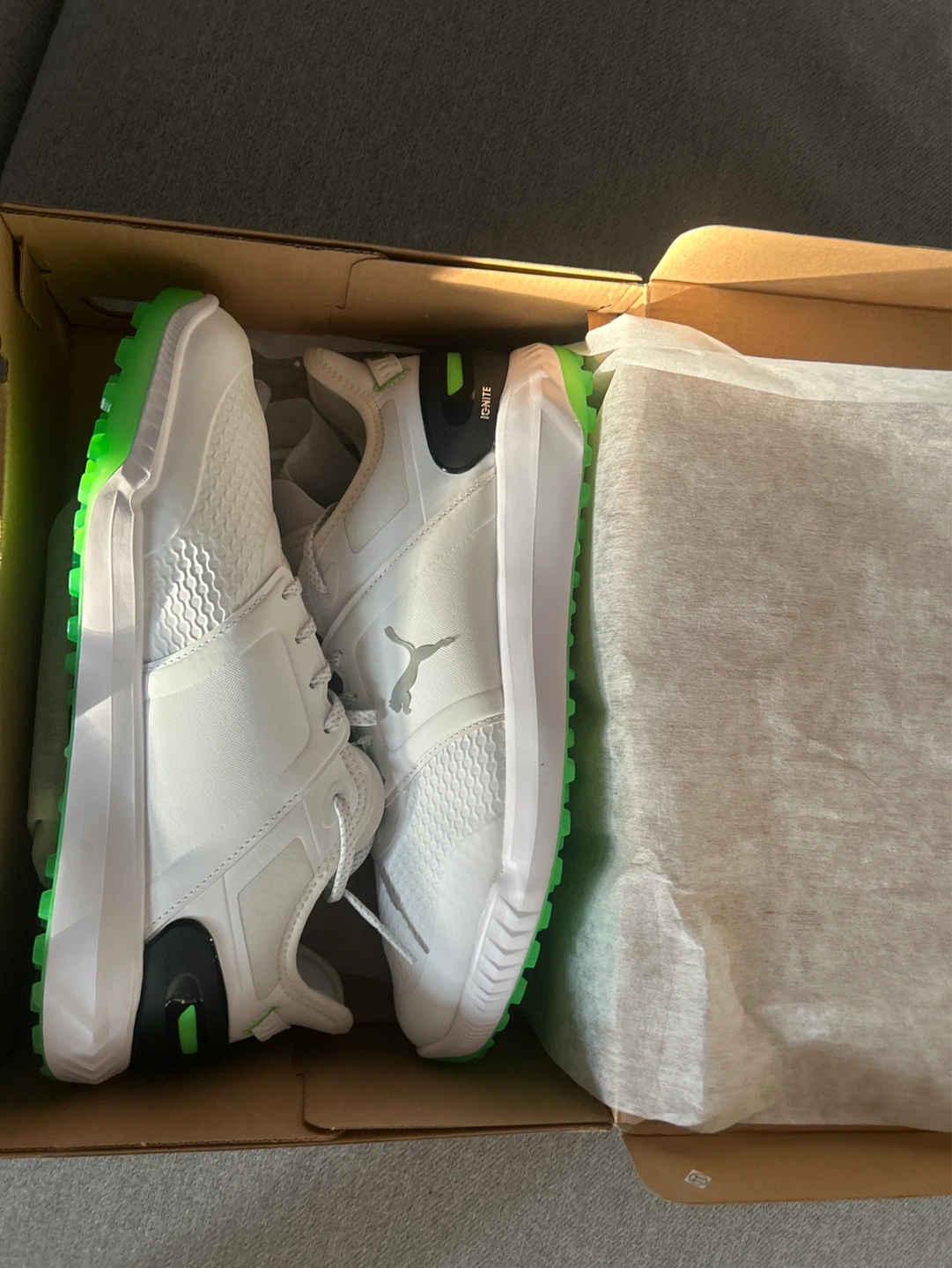 Puma Ignite Elevate Golf Shoes White/Fluro Green