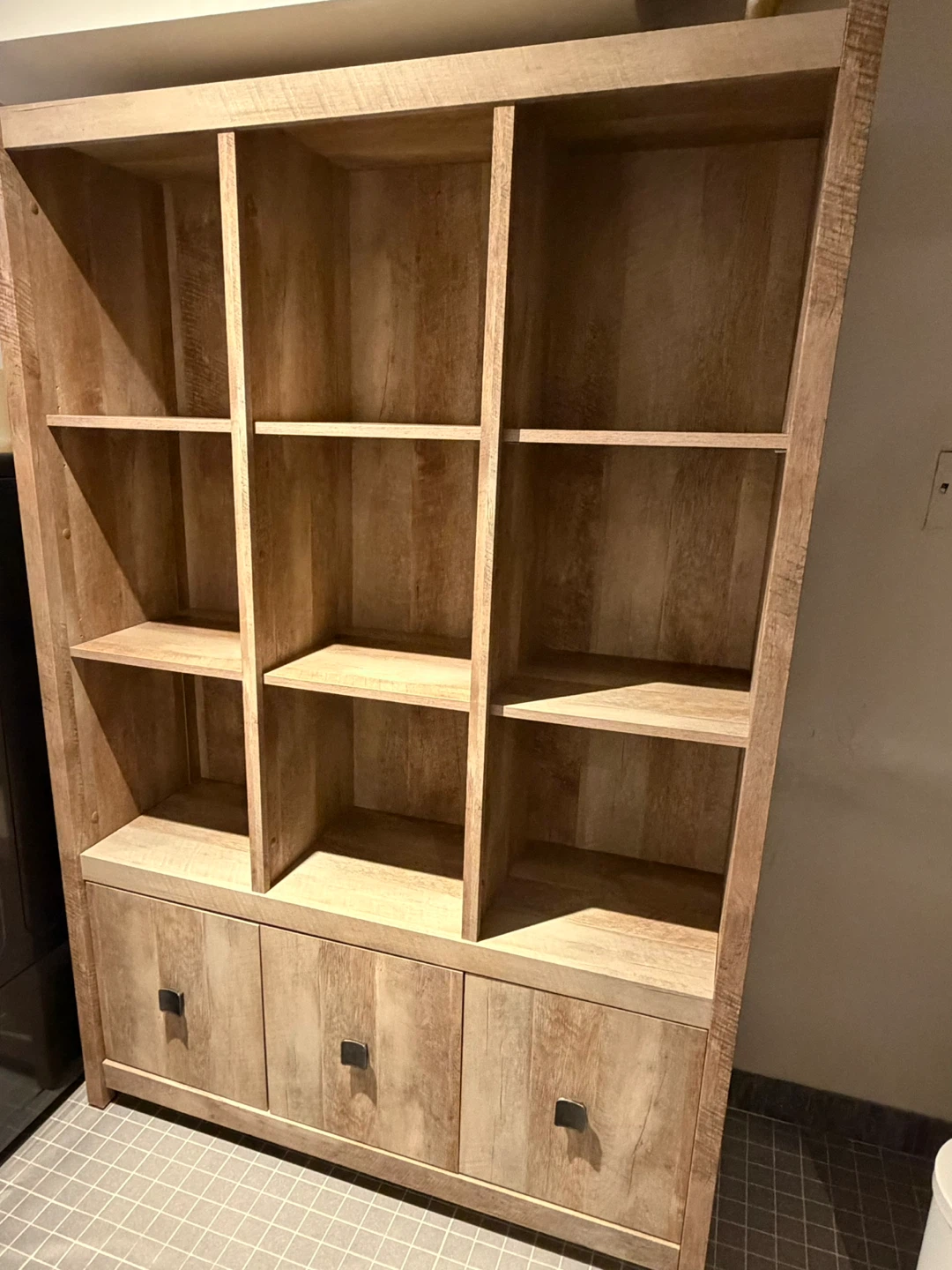 Wood Bookshelf with Cabinet Doors