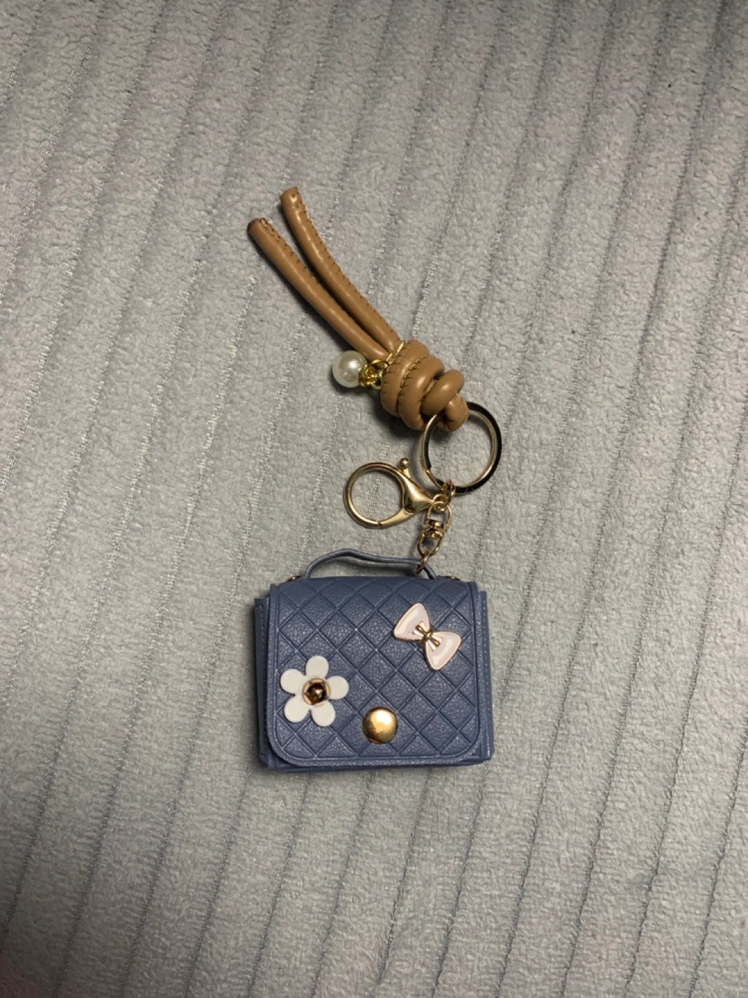 Blue Quilted Mini Purse Keychain