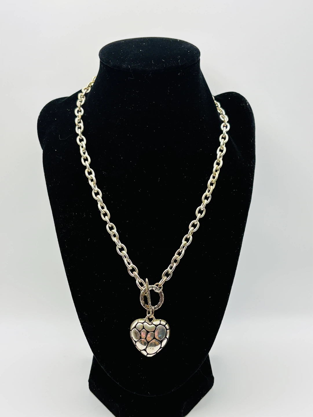 Vintage Silver Tone Puffy Heart Pendant Necklace
