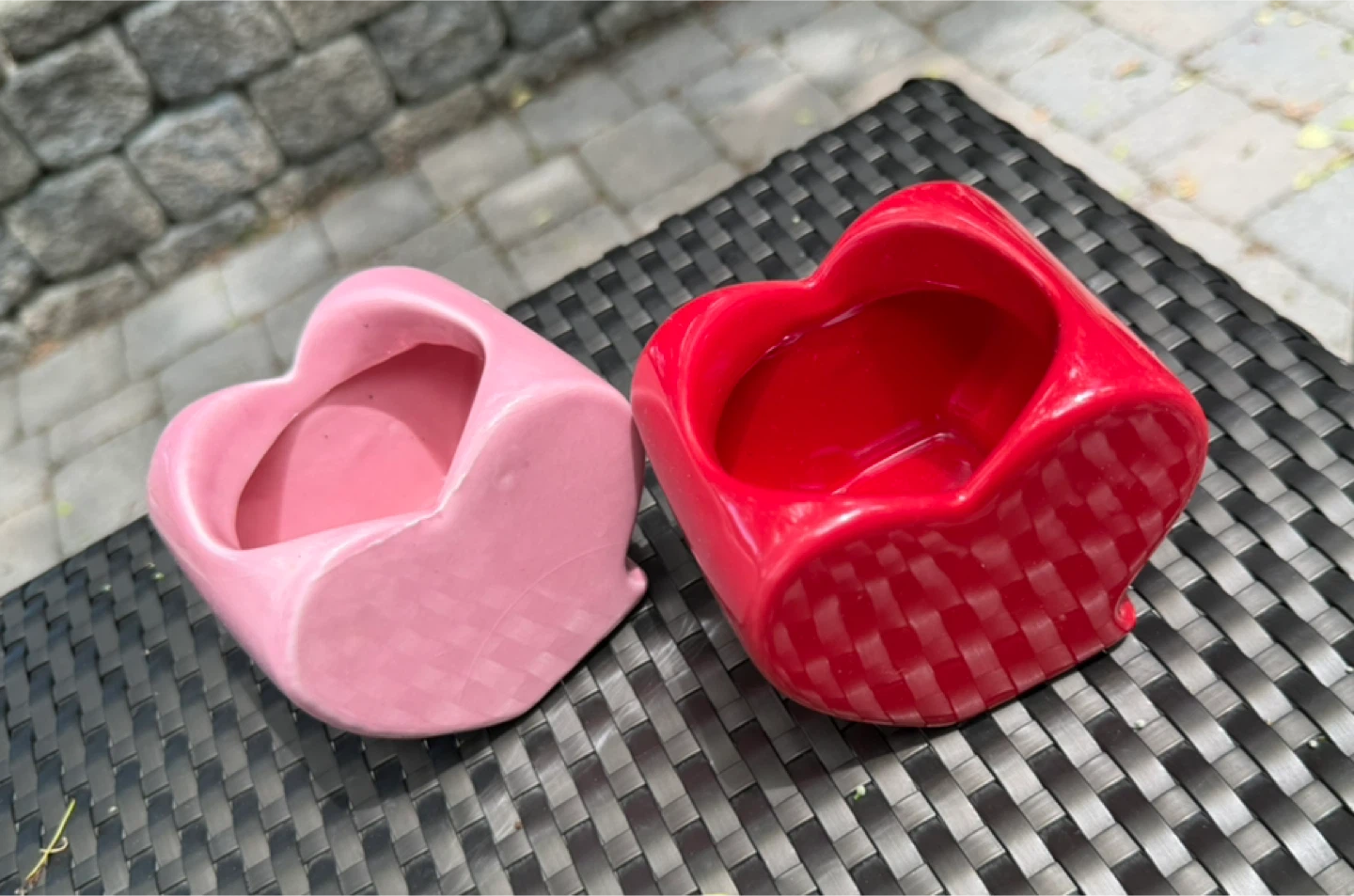 Two Heart-Shaped Ceramic Planters (Pink and Red)