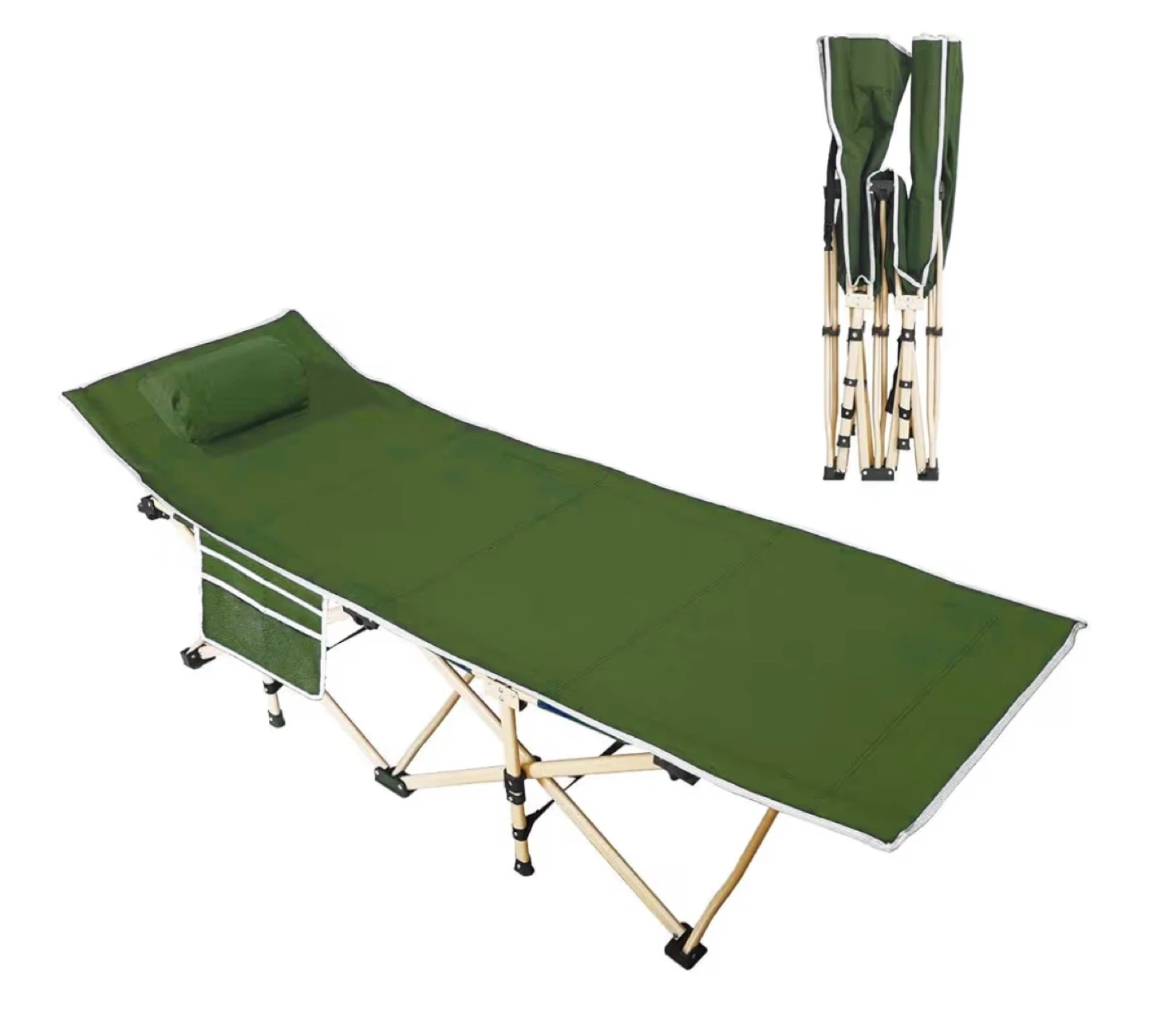Green Camping Cot with Pillow
