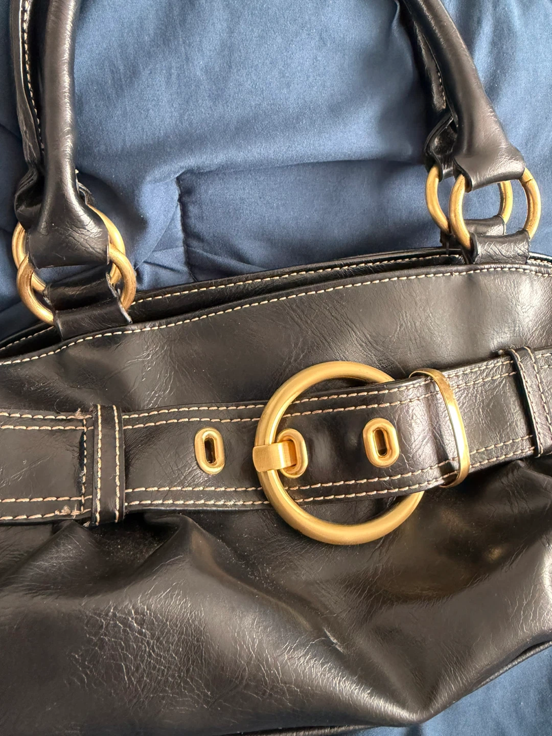 Vintage Black Handbag with Gold Accents - photo 3