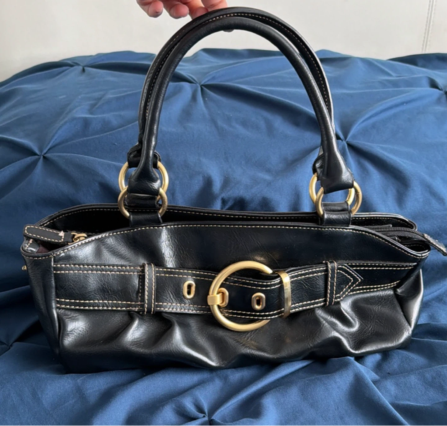 Vintage Black Handbag with Gold Accents