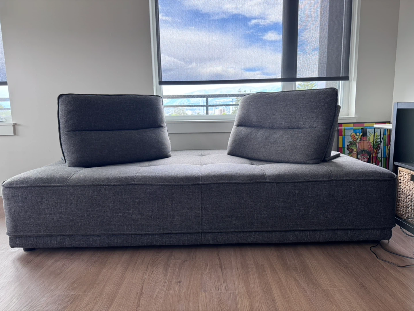 Dark Grey Tufted Sofa Bed with Adjustable Backrests