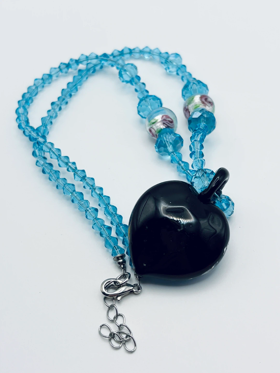 Vintage Blur Glass Pendant Necklace with Flower - photo 5