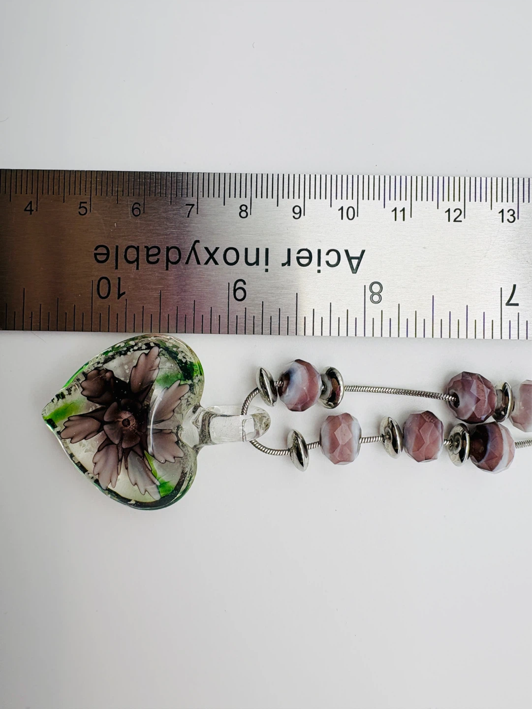 Vintage Glass Heart Flower Pendant Necklace with Beads - photo 5