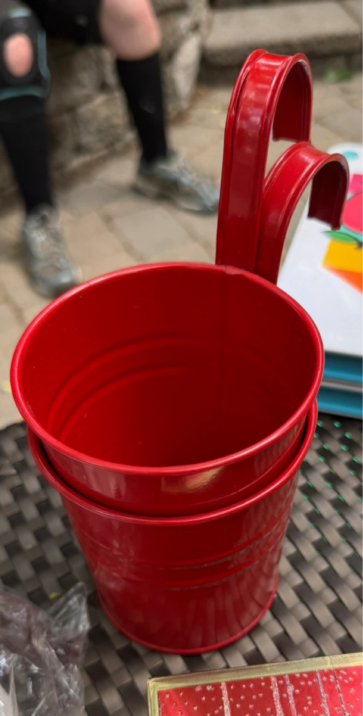 Red Metal Hanging Planter Pots