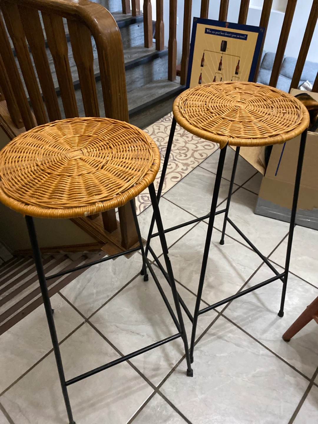 Wicker and Metal Bar Stools (Set of 2)