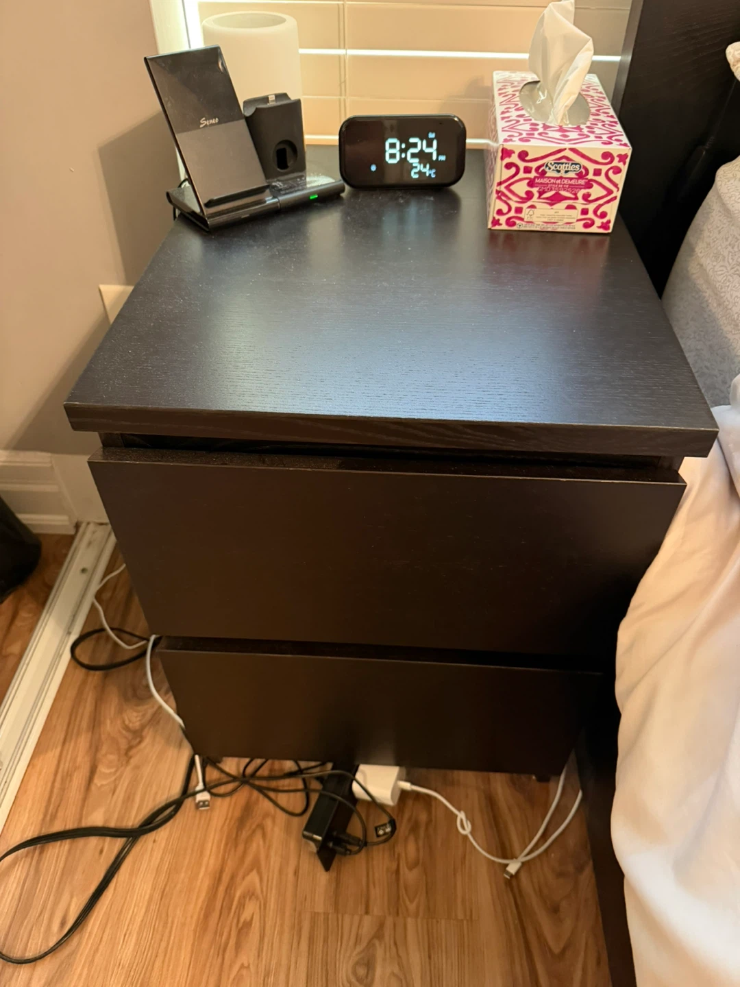 Dark Brown 2-Drawer Nightstand
