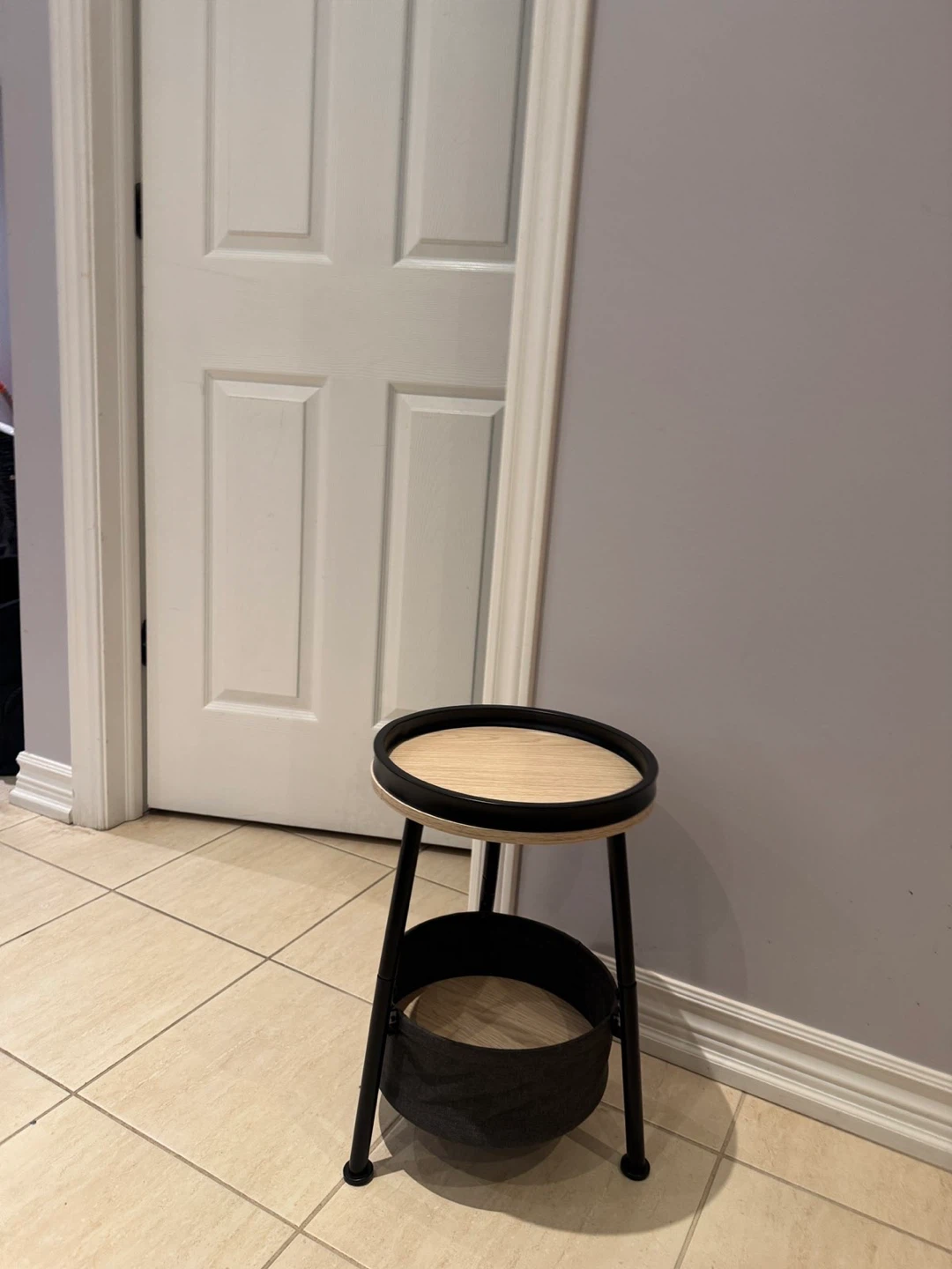Round Side Table with Storage Basket