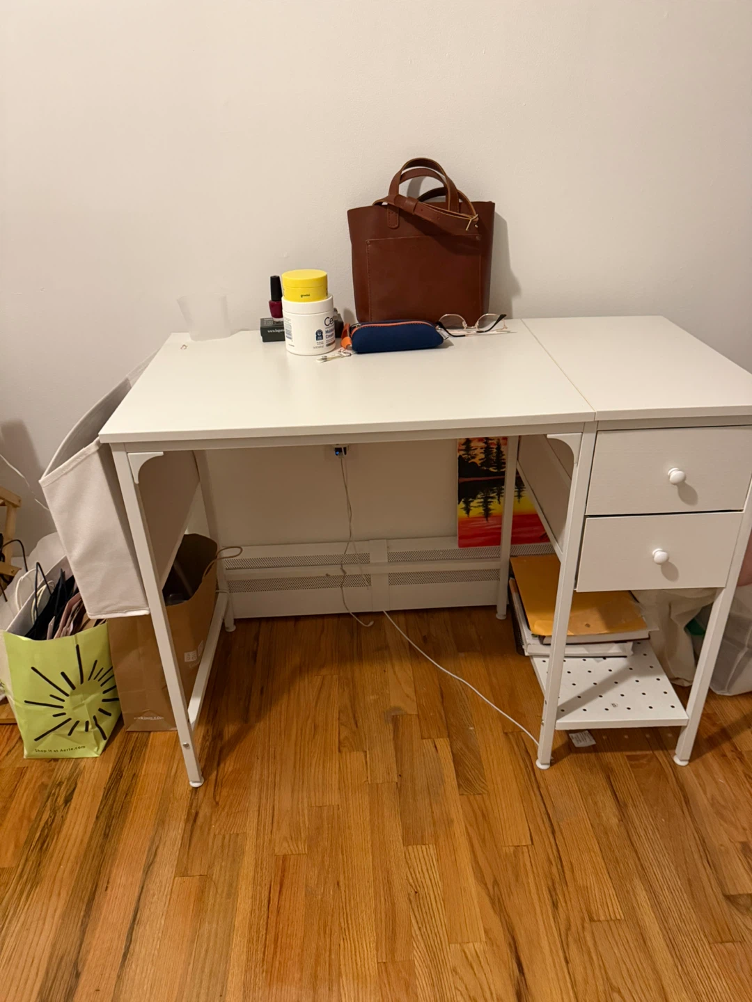 White Compact Desk with Drawer Storage