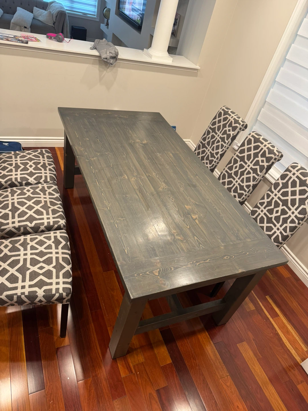 Rustic Farmhouse Dining Table with Upholstered Chairs and Bench