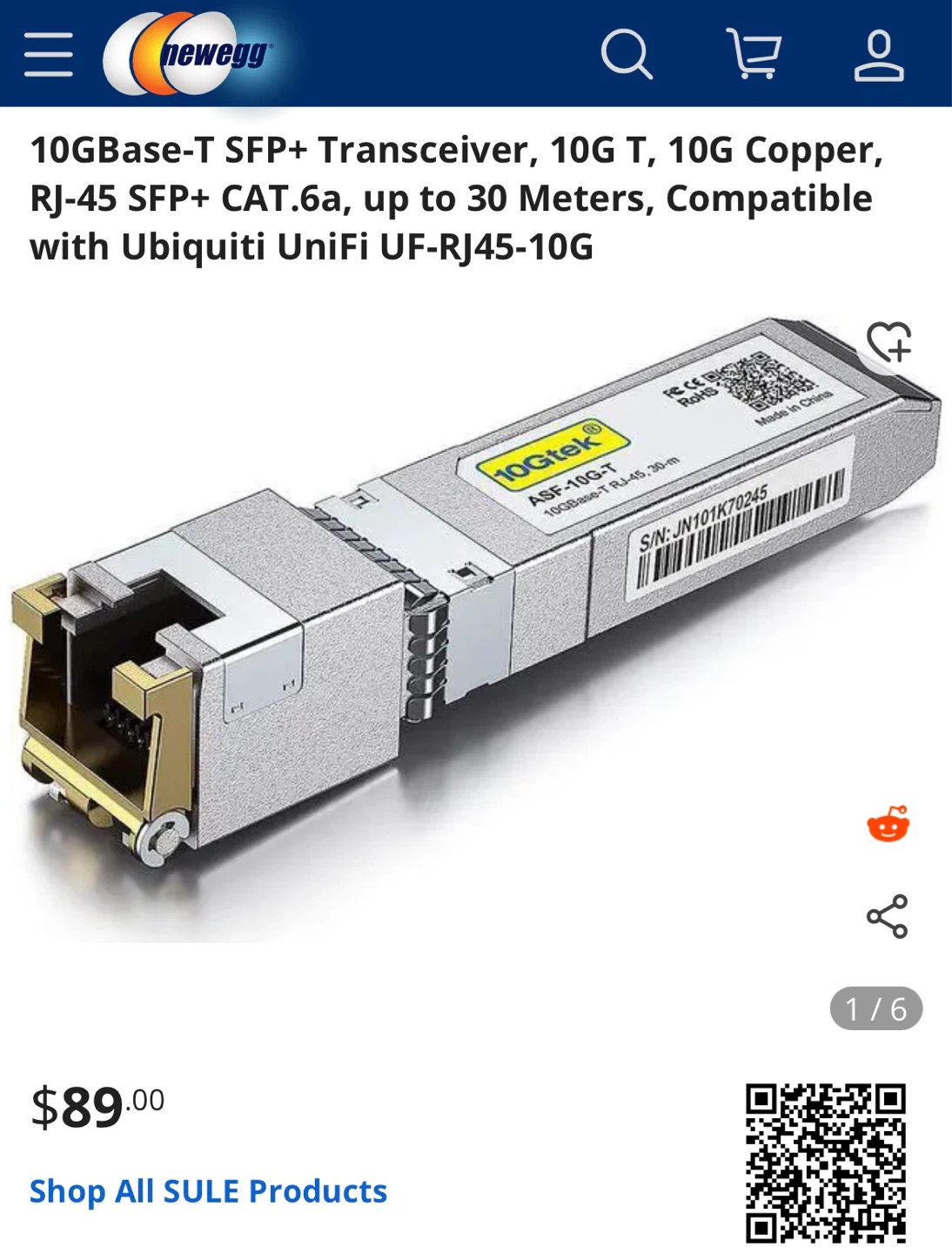 10Gtek 10Gbase-T SFP+ Transceiver RJ45 CAT.6a