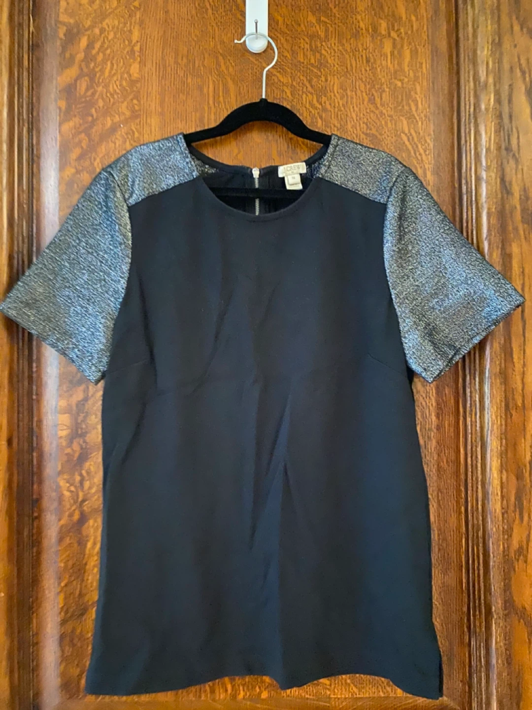 J. Crew Black Dress with Silver Sparkle Sleeves XS