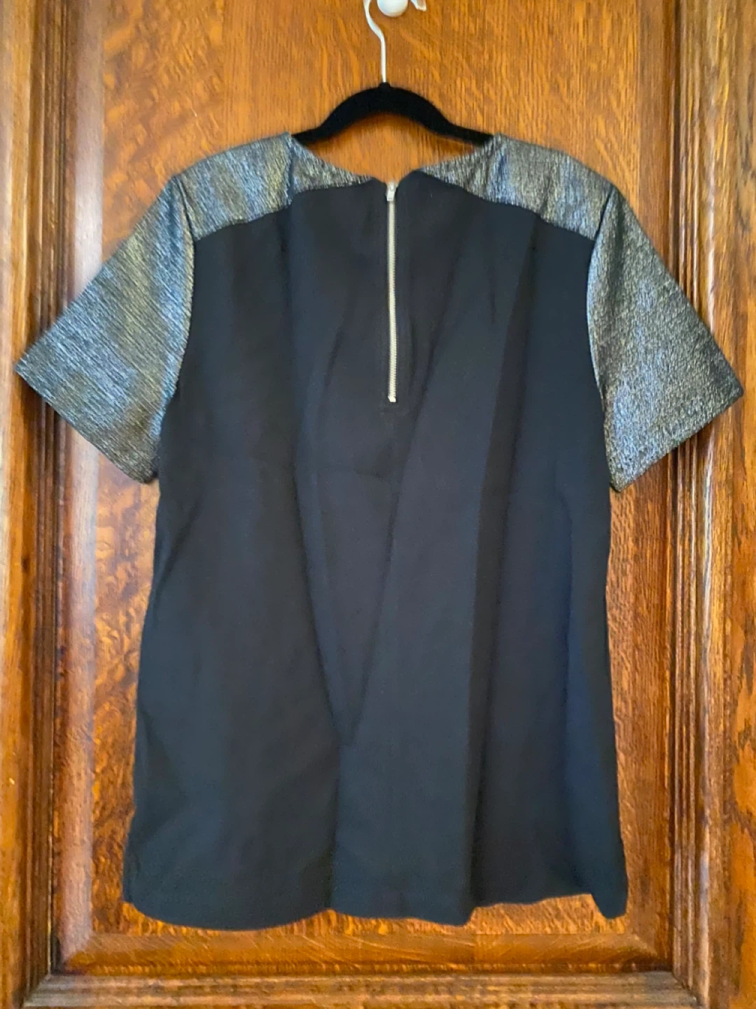 J. Crew Black Dress with Silver Sparkle Sleeves XS - photo 2