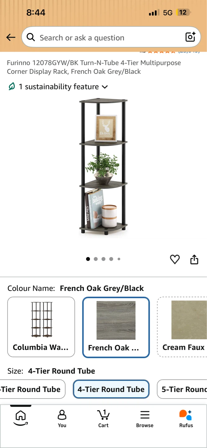 Furino 4-Tier Corner Display Rack - French Oak Grey/Black