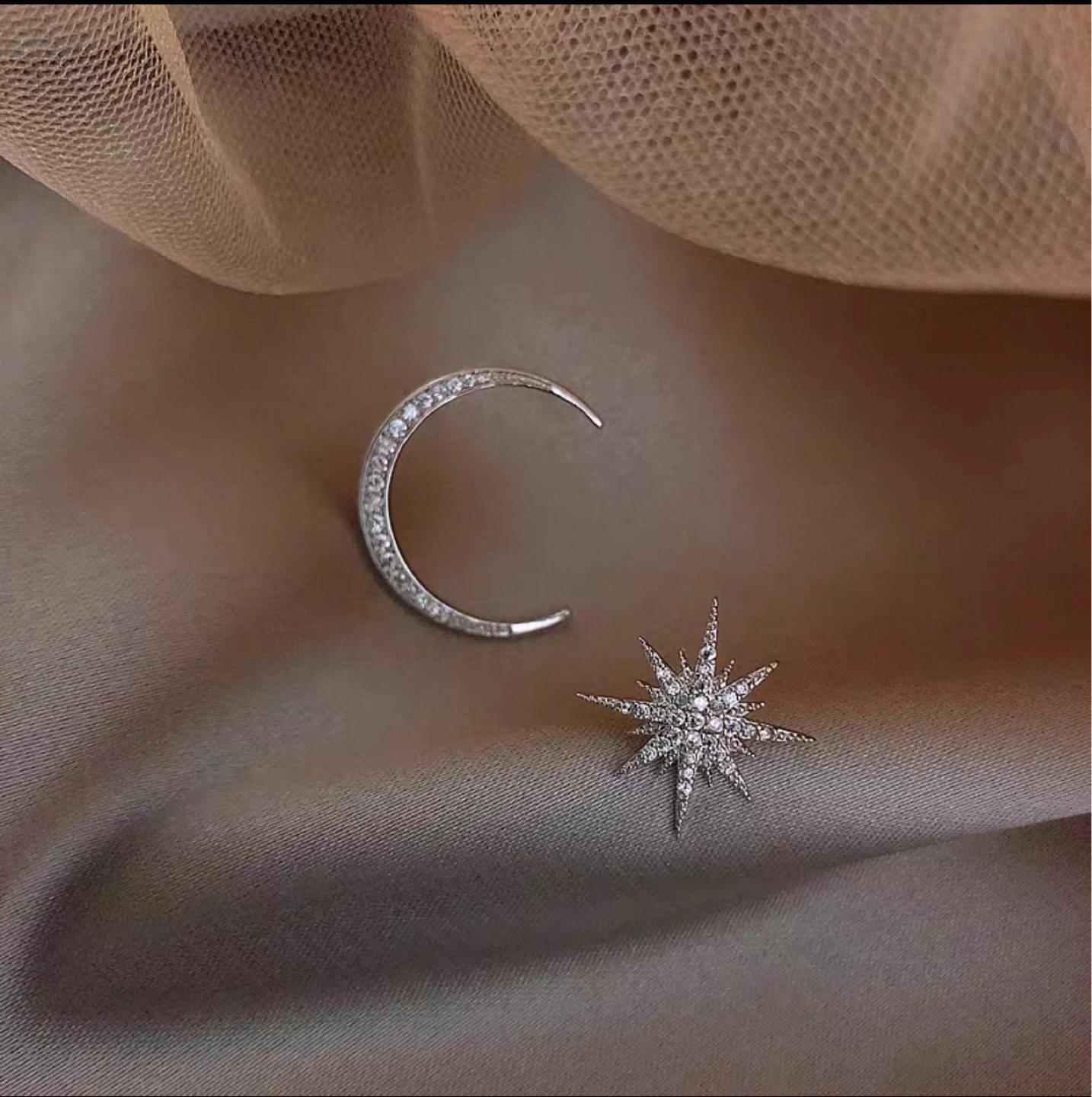 Crescent Moon & Star Stud Earrings
