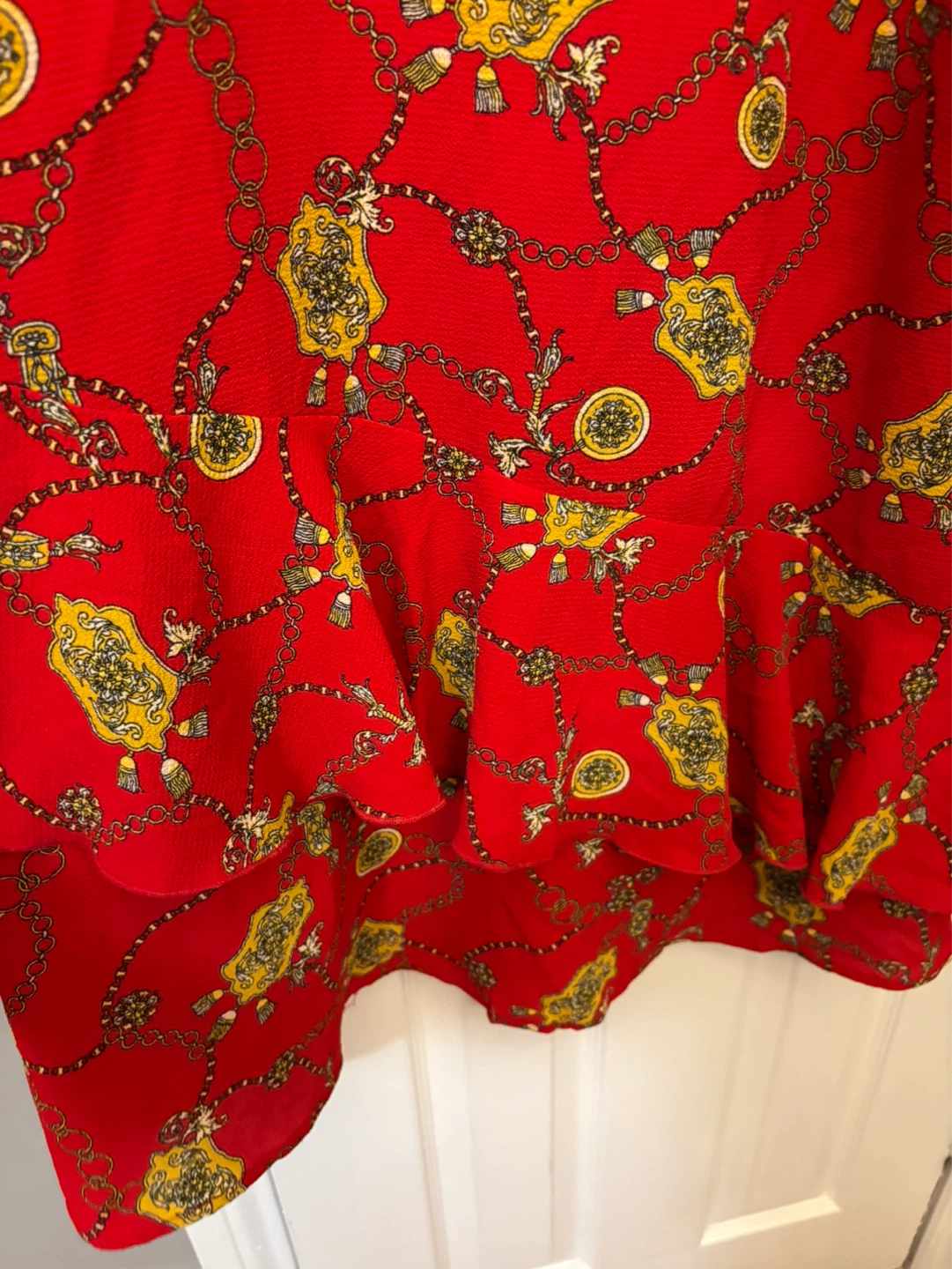 Red Chain Print Ruffle Dress - photo 2