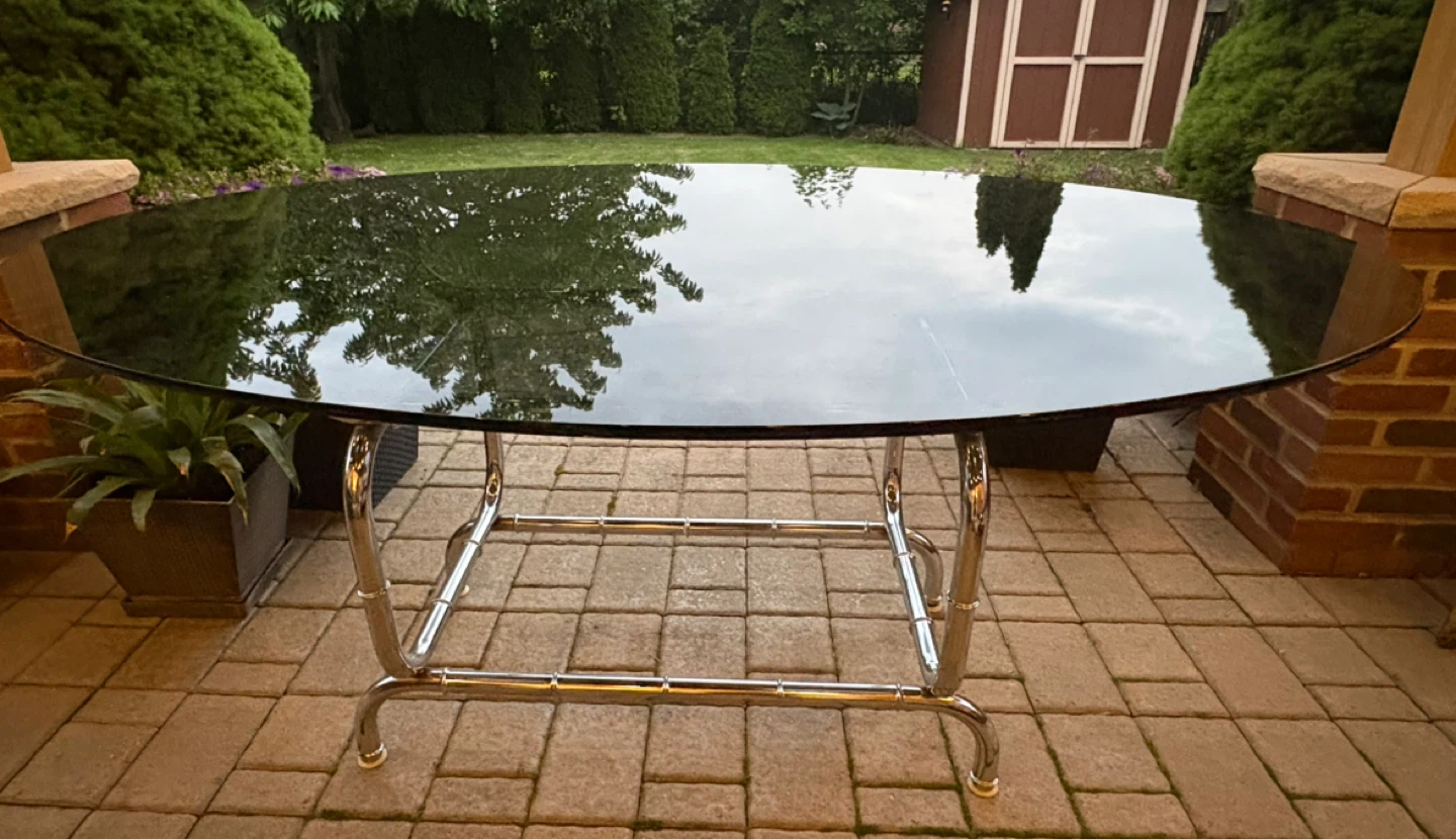 Oval Glass Top Dining Table with Chrome Base