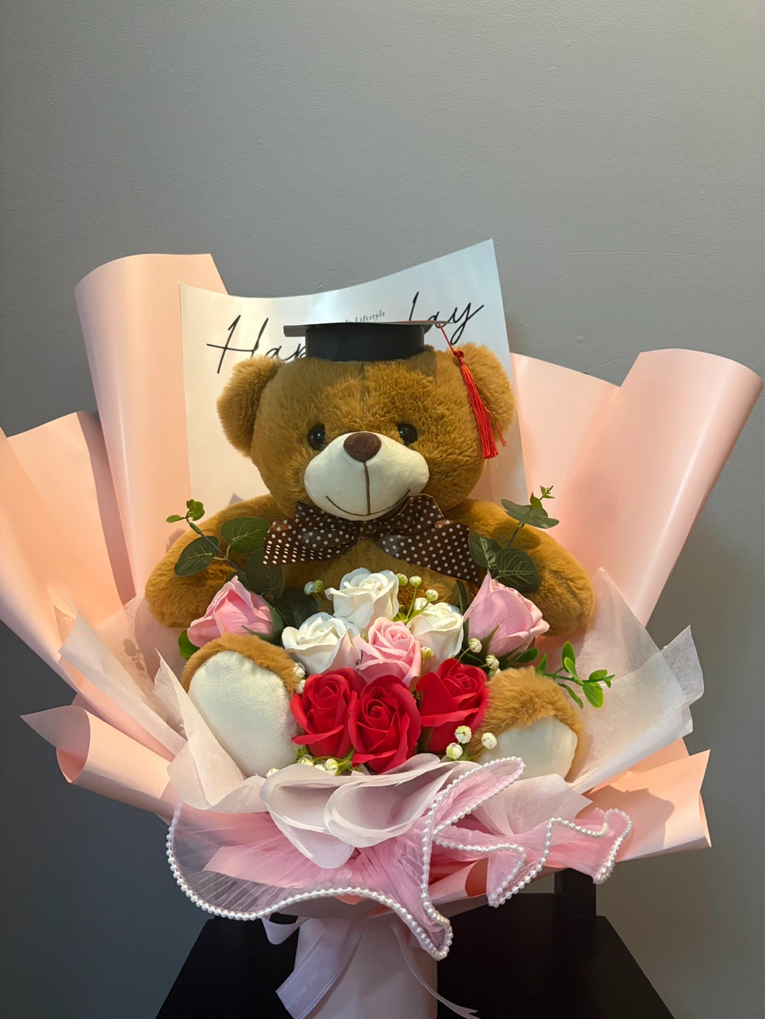 Graduation Teddy Bear Bouquet with Flowers - photo 2