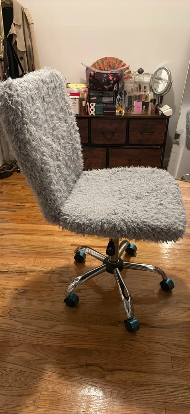 Fluffy Grey Office Chair with Chrome Base