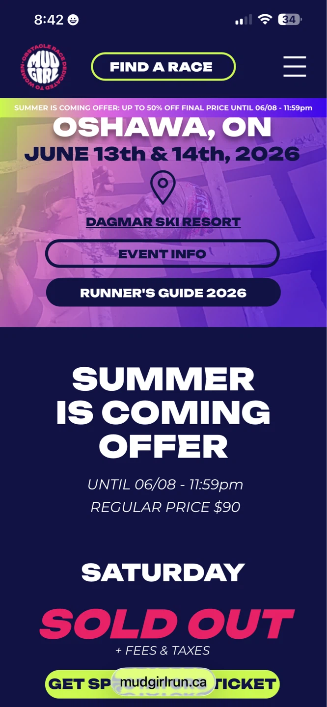 MUDGIRL OSHAWA 2026 - June 13 2 tickets for 1:30pm