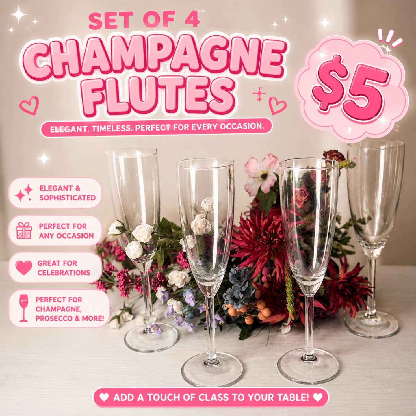 Set of 4 Champagne Flutes