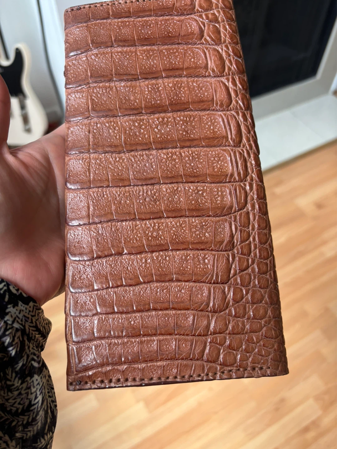 Brown Embossed Leather Clutch Wallet