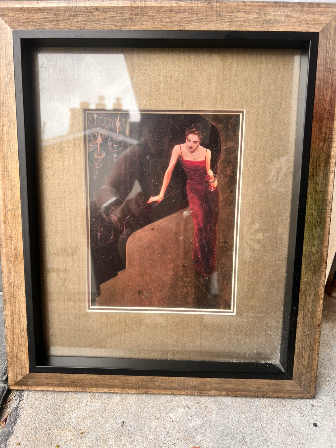Framed Artwork - Man at Bar & Woman in Red Dress